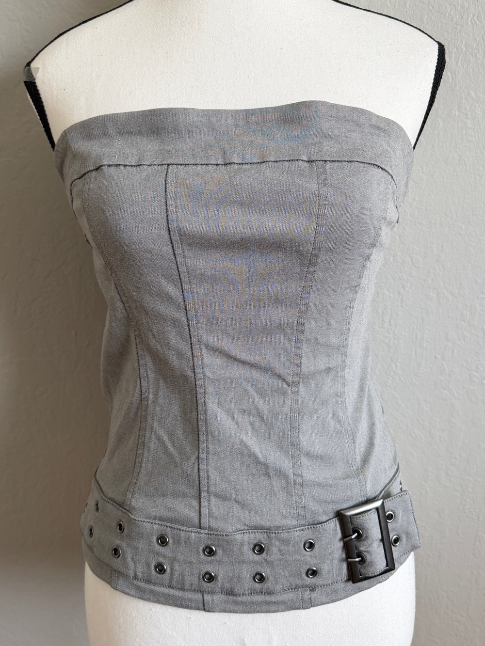 Silence + Noise Grey Strapless Corset Top Grommet Belt Cyber Grunge Y2K Bustier
